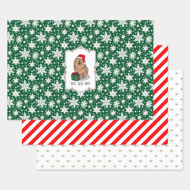 Christmas Santa Chow Chow Dog (cinnamon) Cute Wrapping Paper Sheet (Set)