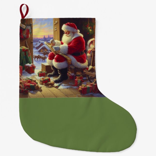 Christmas Santa Claus 2 Large Christmas Stocking (Front)