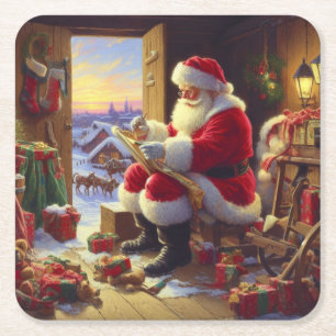 Christmas Santa Claus 2 Square Paper Coaster