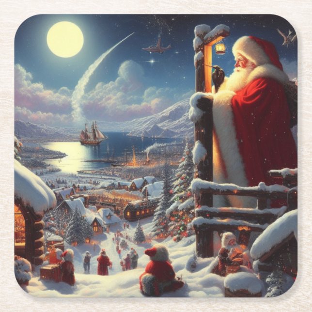 Christmas Santa Claus 5 Square Paper Coaster (Front)