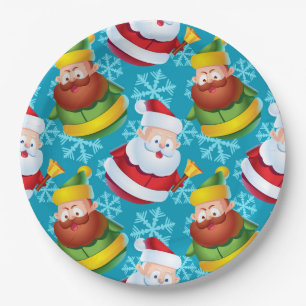 Christmas Santa Claus and Friend with Snowflake  Paper Plate