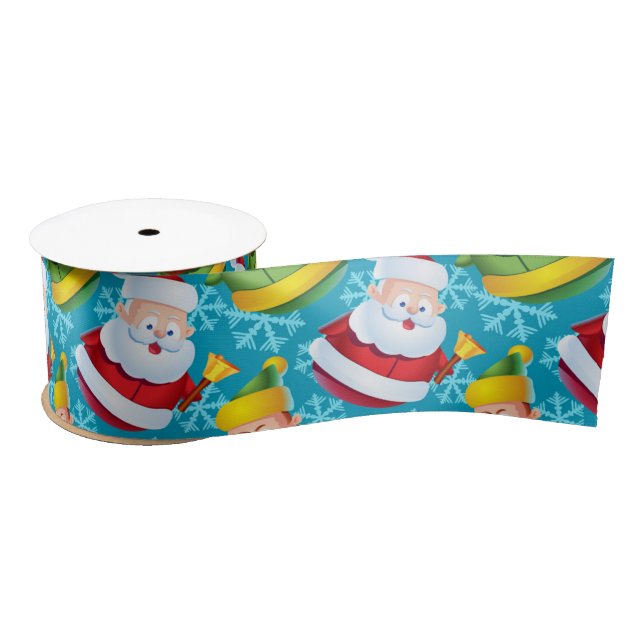 Christmas Santa Claus and Friend with Snowflake  Satin Ribbon (Spool)