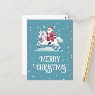 Christmas Santa Claus and Horse Cartoon Postcard