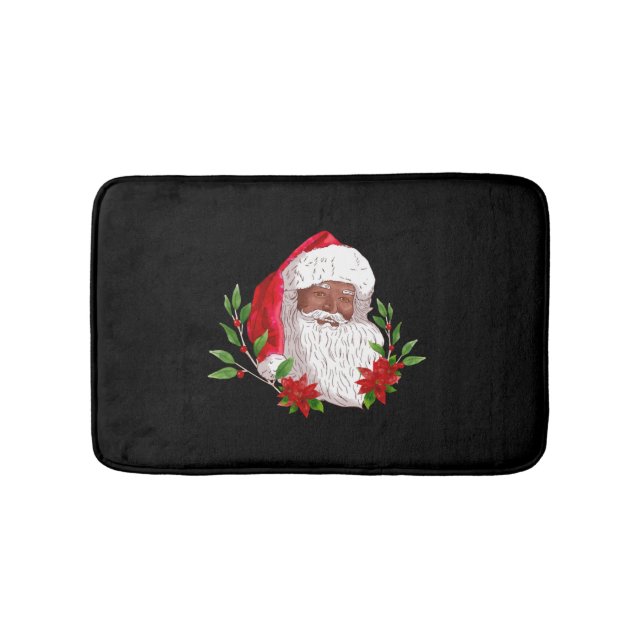 Christmas Santa Claus and Poinsettias Bath Mat (Front)