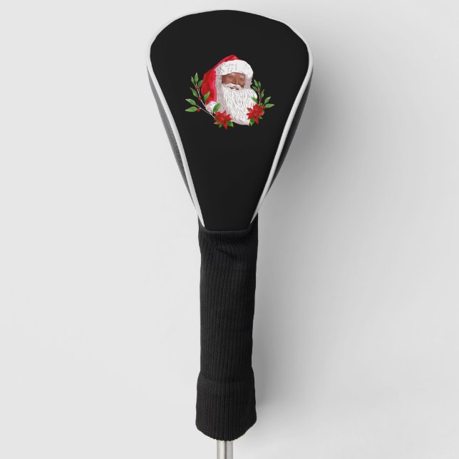 Christmas Santa Claus and Poinsettias Golf Head Cover (Front)