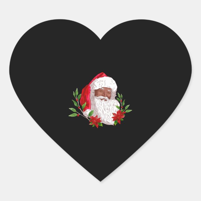 Christmas Santa Claus and Poinsettias Heart Sticker (Front)