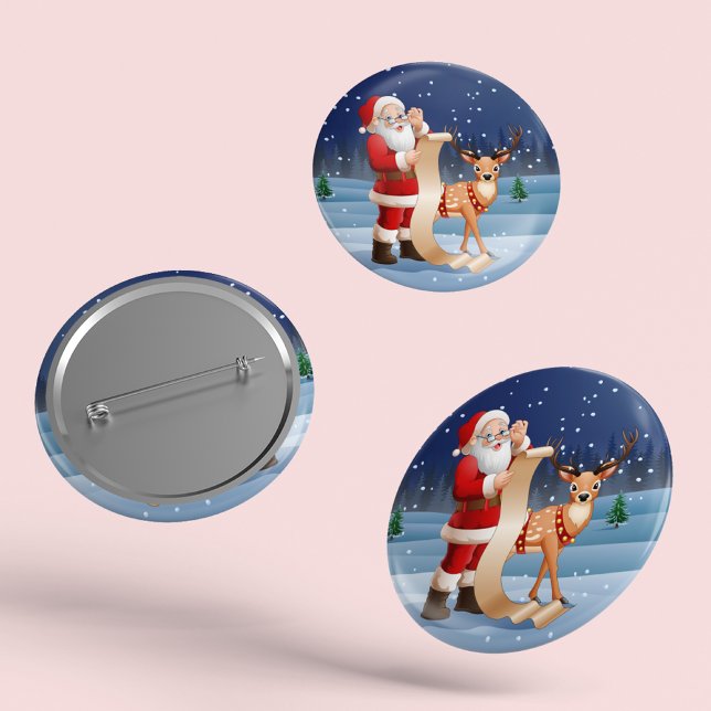 Christmas Santa Claus And Reindeer 6 Cm Round Badge (Creator Uploaded)