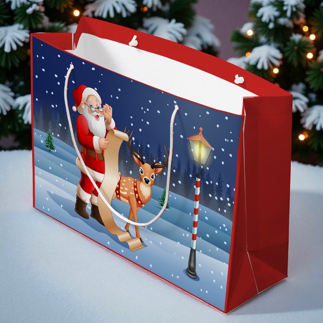 Christmas Santa Claus And Reindeer Large Gift Bag (Creator Uploaded)
