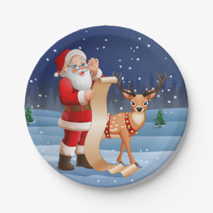 Christmas Santa Claus and Reindeer Paper Plate
