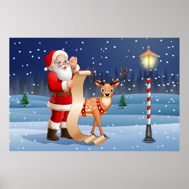 Christmas Santa Claus And Reindeer Poster (Front)