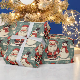 Christmas Santa Claus and Snowman  Wrapping Paper