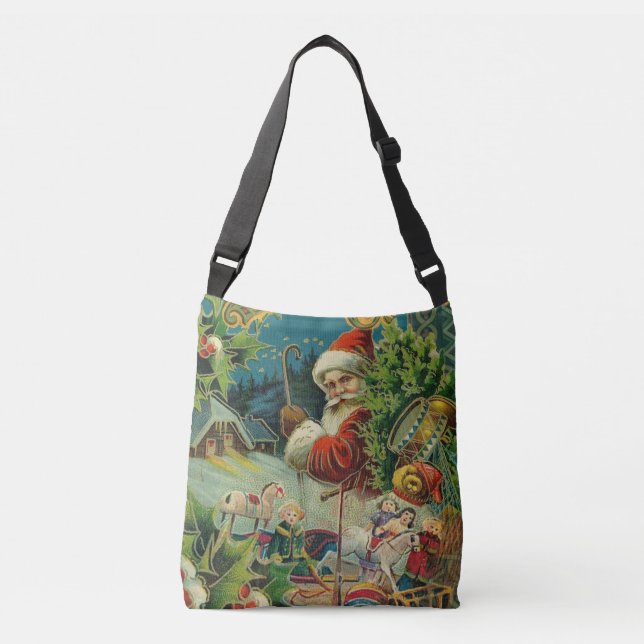 Christmas Santa Claus Antique Art Crossbody Bag (Front)