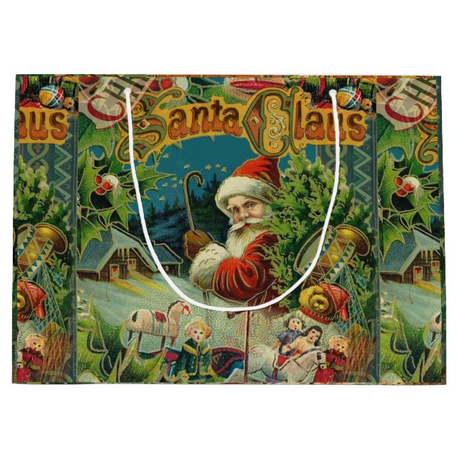 Christmas Santa Claus Antique Art Large Gift Bag (Front)