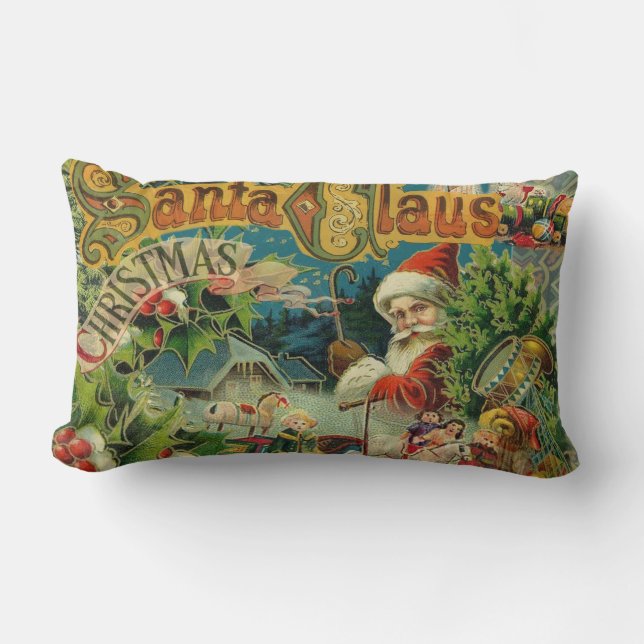 Christmas Santa Claus Antique Art Lumbar Cushion (Front)