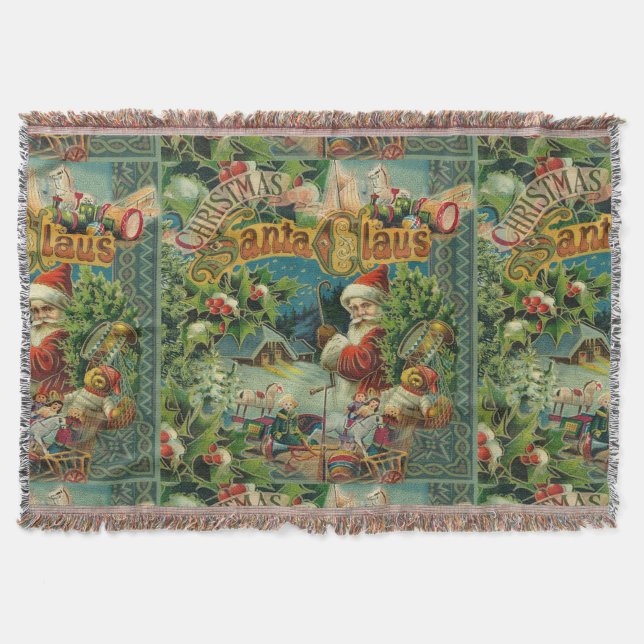 Christmas Santa Claus Antique Art Throw Blanket (Front)