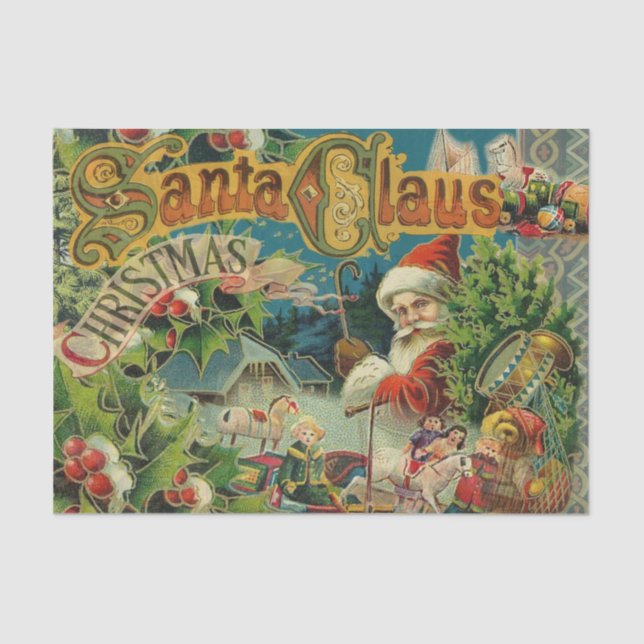 Christmas Santa Claus Antique Art Tissue Paper (Front)