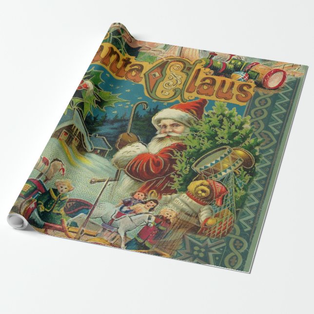 Christmas Santa Claus Antique Art Wrapping Paper (Unrolled)