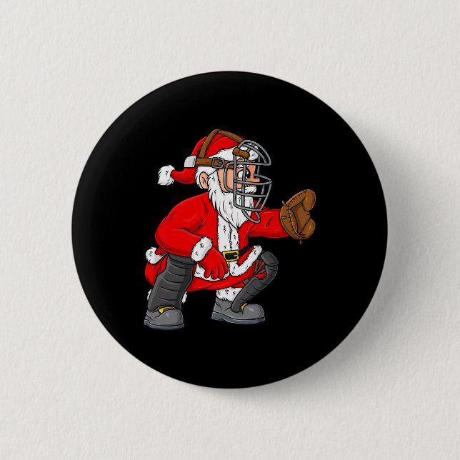 Christmas Santa Claus Baseball Catcher Boys Girls  6 Cm Round Badge (Front)
