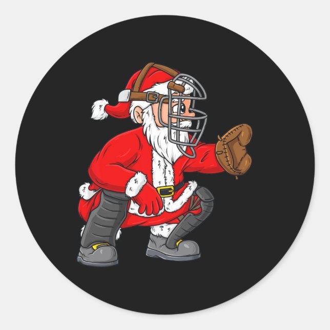 Christmas Santa Claus Baseball Catcher Boys Girls  Classic Round Sticker (Front)