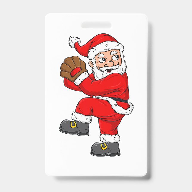 Christmas Santa Claus Baseball Catcher Boys Girls  ID Badge (Front)
