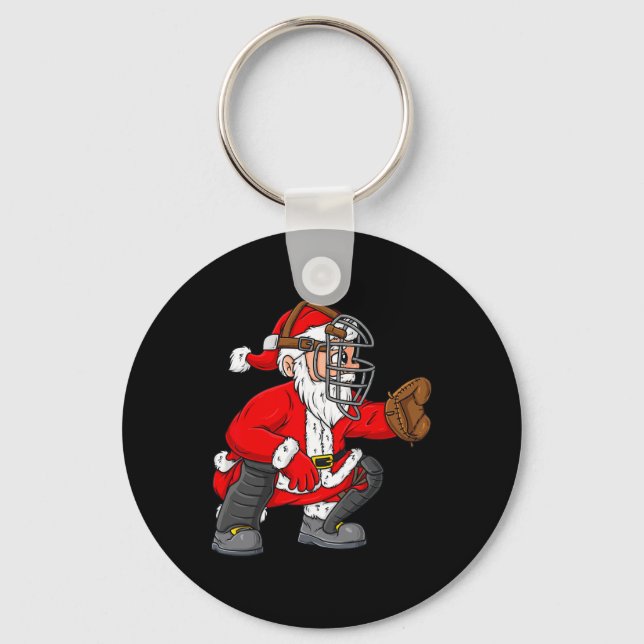 Christmas Santa Claus Baseball Catcher Boys Girls  Key Ring (Front)