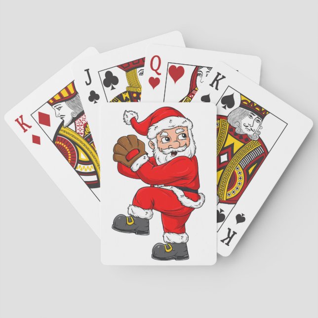 Christmas Santa Claus Baseball Catcher Boys Girls  Playing Cards (Back)