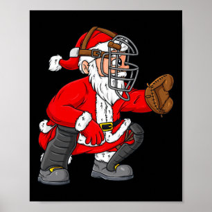 Christmas Santa Claus Baseball Catcher Boys Girls Poster
