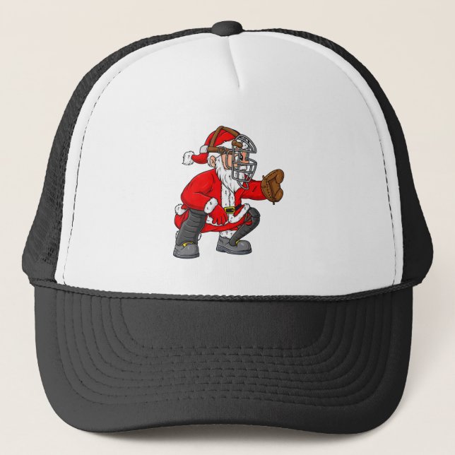 Christmas Santa Claus Baseball Catcher Boys Girls  Trucker Hat (Front)
