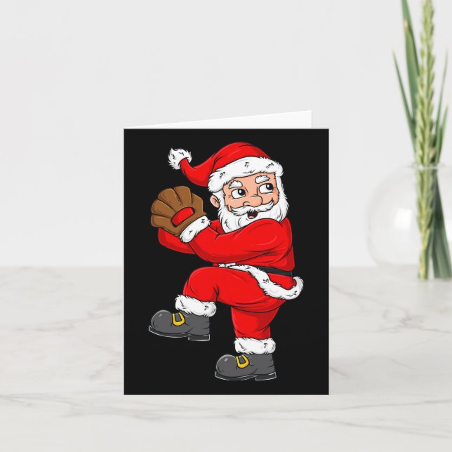 Christmas Santa Claus Baseball Pitcher Boys Kids T Card (Front)