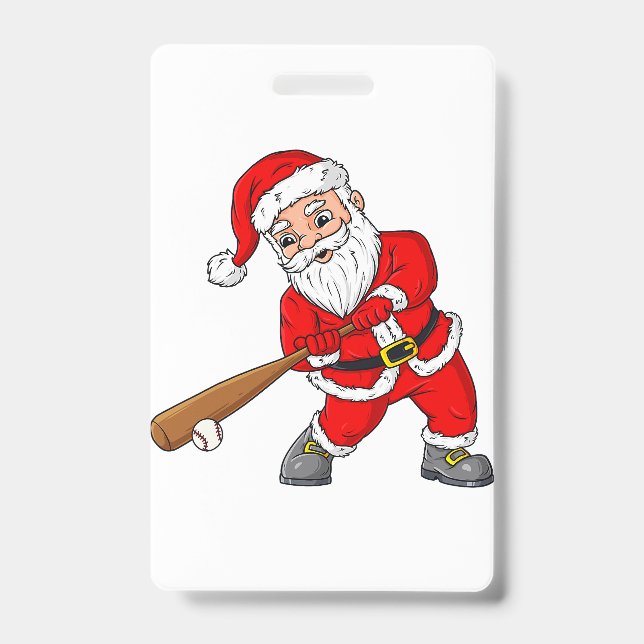 Christmas Santa Claus Baseball Pitcher Boys Kids T ID Badge (Front)