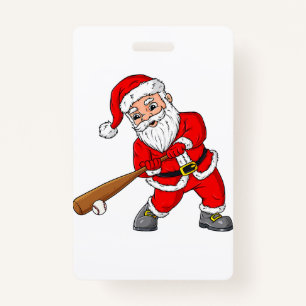 Christmas Santa Claus Baseball Pitcher Boys Kids T ID Badge