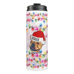 Christmas Santa Claus Boston terrier Dog Head Thermal Tumbler