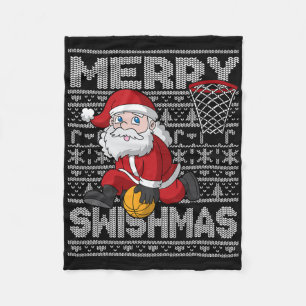 Christmas Santa Claus Bysketbyll Merry Swishmas Fu Fleece Blanket