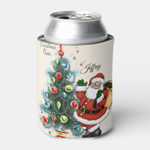 Christmas Santa Claus Custom Name Retro Vibe Can Cooler
