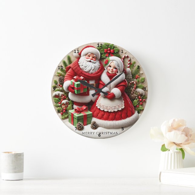  Christmas Santa Claus Decorated Holiday Elements Large Clock (Home)