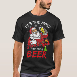  Christmas Santa Claus Drinking Beer Wonderful  T-Shirt
