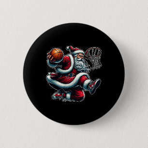 Christmas Santa Claus Dunking A Basketball Boys Ki 6 Cm Round Badge