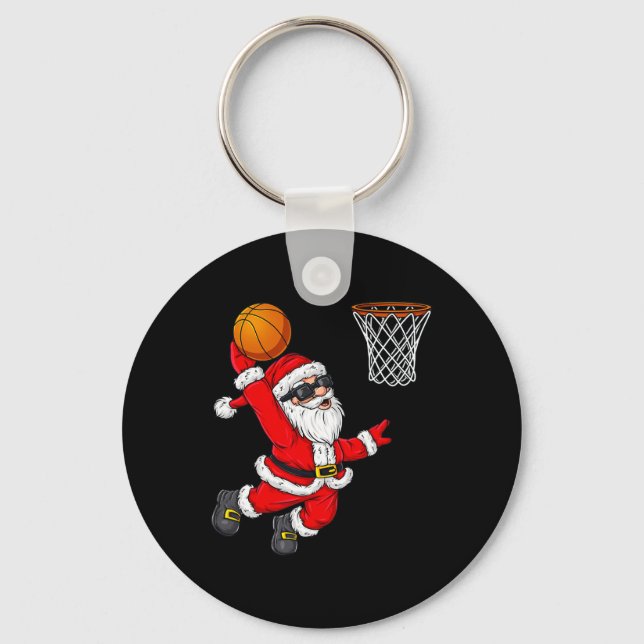 Christmas Santa Claus Dunking A Basketball Boys Ki Key Ring (Front)