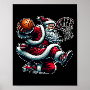 Christmas Santa Claus Dunking A Basketball Boys Ki Poster