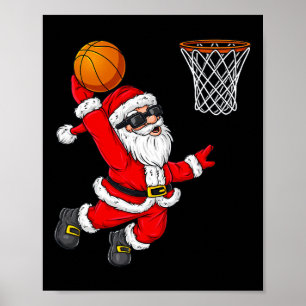 Christmas Santa Claus Dunking A Basketball Boys Ki Poster