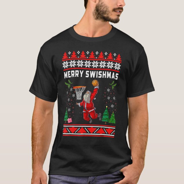 Christmas Santa Claus Dunking A Basketball Boys Ki T-Shirt (Front)