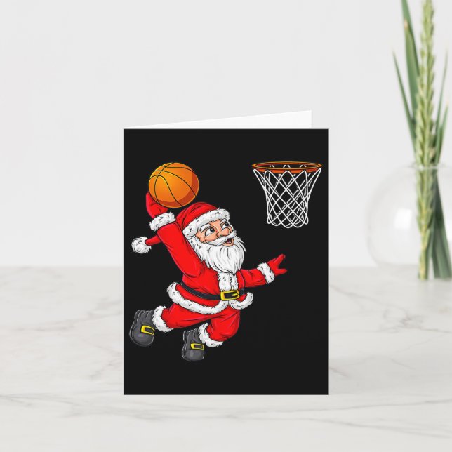 Christmas Santa Claus Dunking A Basketball Fun Xma Card (Front)