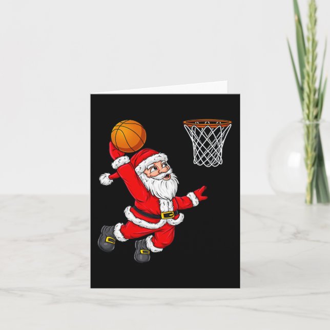 Christmas Santa Claus Dunking A Basketball Fun Xma Card (Front)