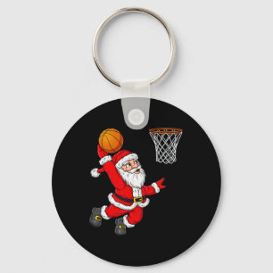 Christmas Santa Claus Dunking A Basketball Fun Xma Key Ring