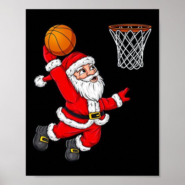 Christmas Santa Claus Dunking A Basketball Fun Xma Poster (Front)