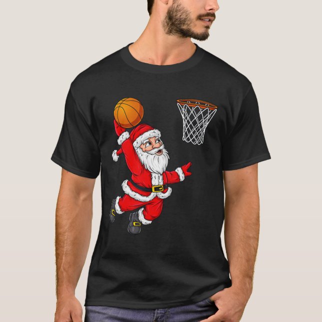 Christmas Santa Claus Dunking A Basketball Fun Xma T-Shirt (Front)