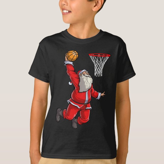 Christmas Santa Claus Dunking A Basketball T-Shirt (Front)