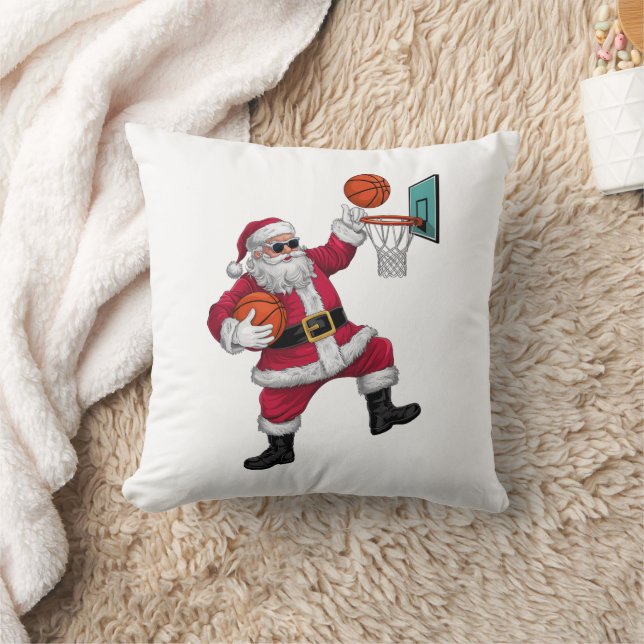 Christmas Santa Claus Dunking A Basketball Xmas Cushion (Blanket)