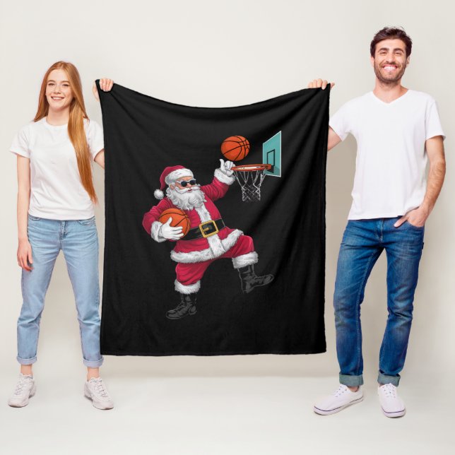 Christmas Santa Claus Dunking A Basketball Xmas Fleece Blanket (In Situ)