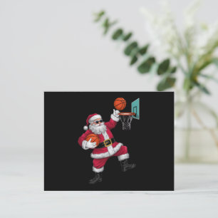 Christmas Santa Claus Dunking A Basketball Xmas Holiday Postcard